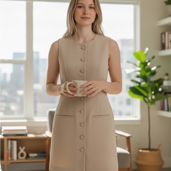 Abercrombie & Fitch Women’s Taupe Buttoned Mini Dress - Picture 6 of 7